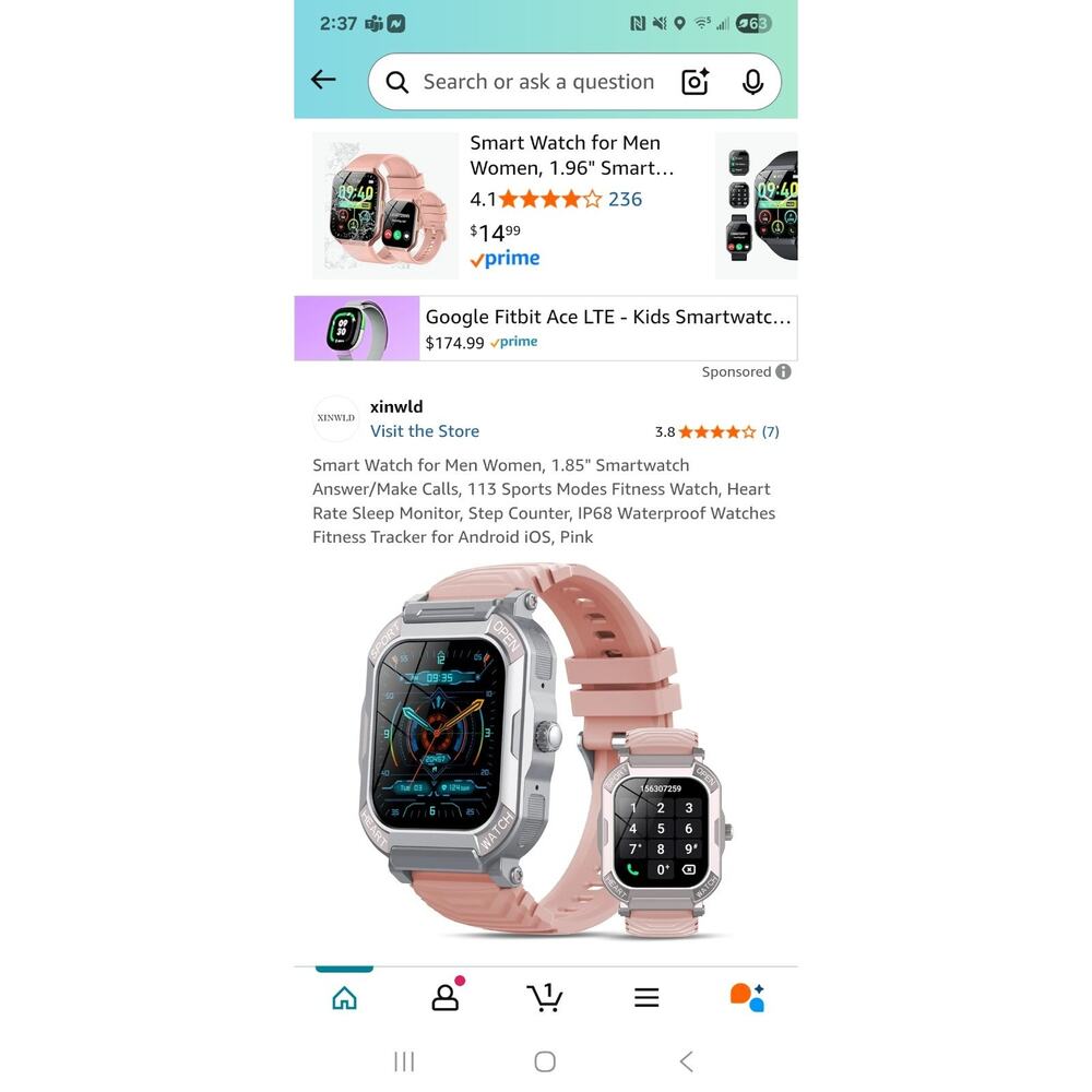 1.85" Smart Watch w/ Call, 113 Sport Modes, Heart Monitor – Pink